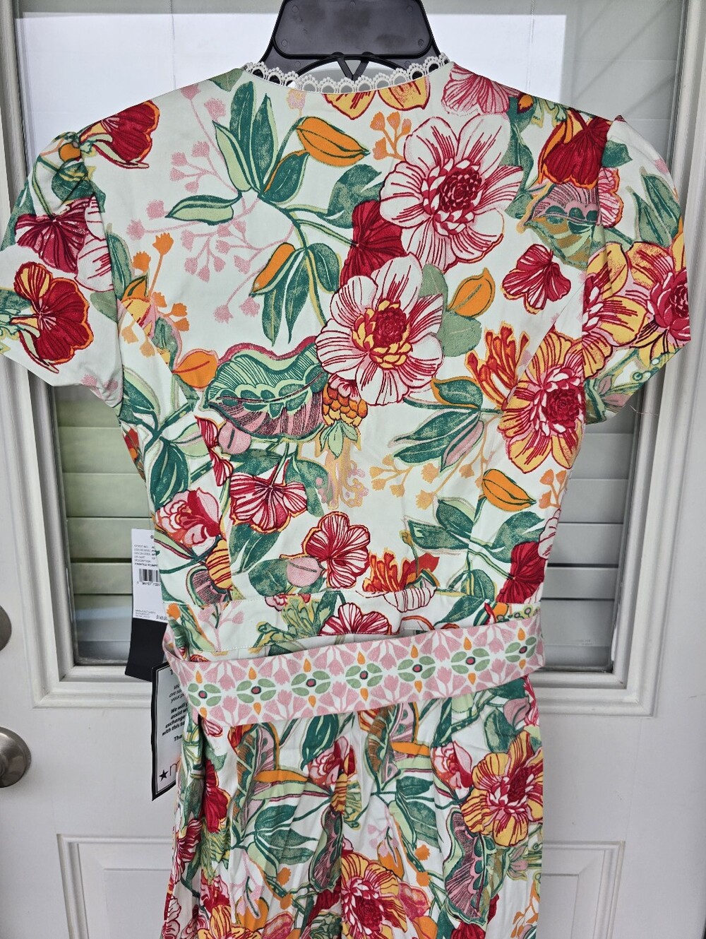 Adrianna Papell Women Floral Printed Romper Sz 10 Pink Green Lace Trim Belted - Picture 15 of 15